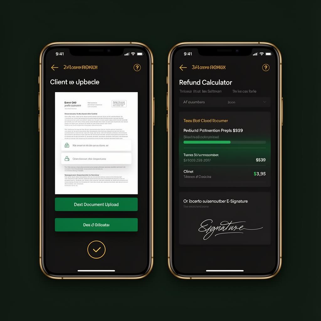 Client mobile app screens